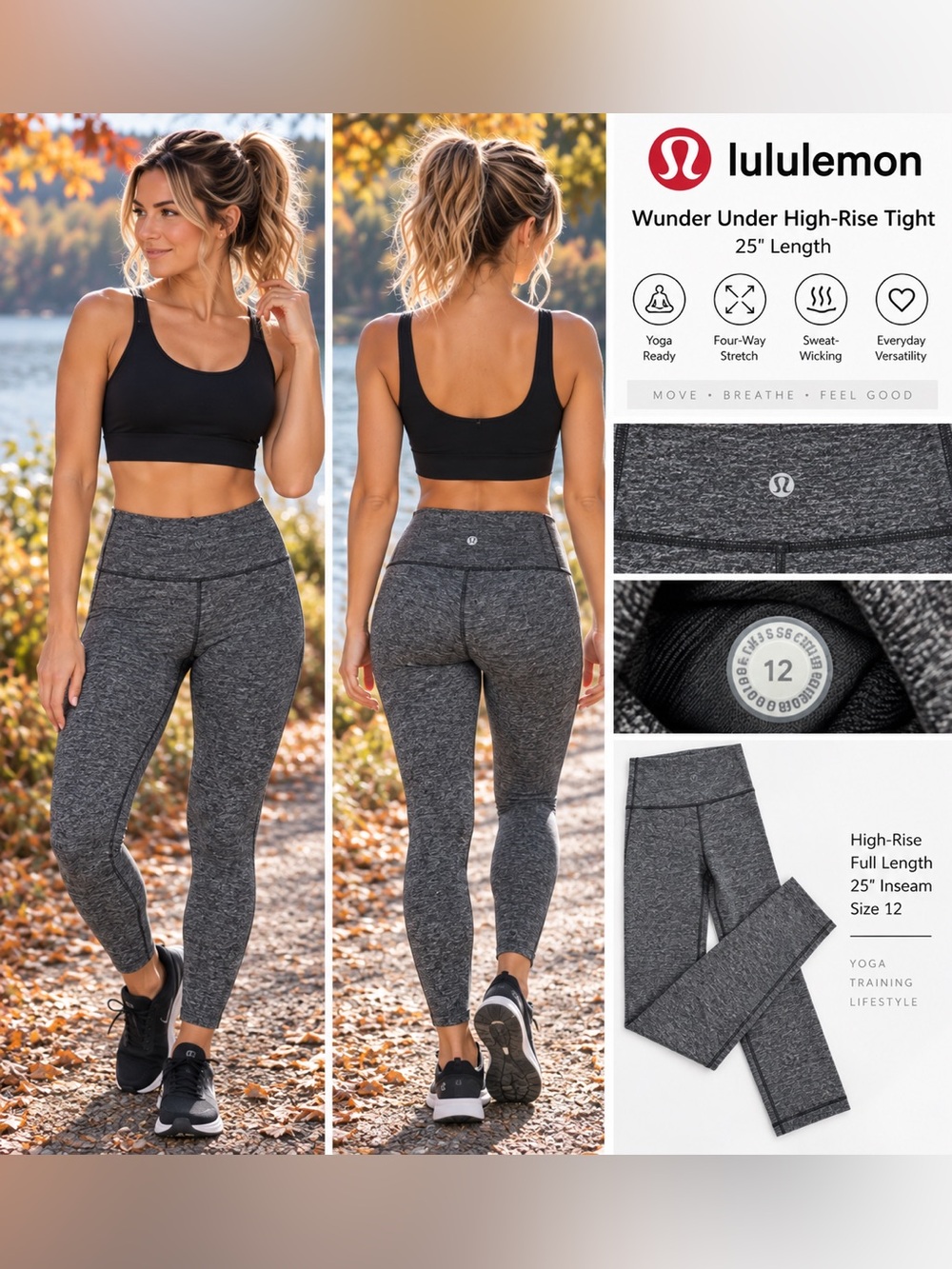 Lululemon Wunder Under High-Rise 25” Leggings Heathered Charcoal Grey/Black 12